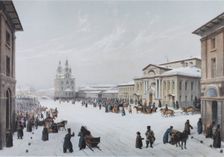 Okhotny Ryad Street (Hunting Row) and the Assembly of the Nobility House in Moscow, 1840s