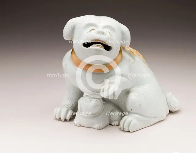 Okimono in the Form of a Dog with Ruffled Collar and a Puppy, 19th century. Creator: Unknown.