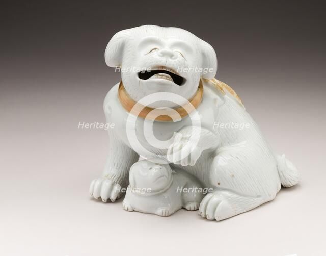 Okimono in the Form of a Dog with Ruffled Collar and a Puppy, 19th century. Creator: Unknown.