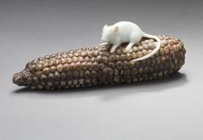 Okimono in the Form of a Rat on a Corn Cob, Late 19th century. Creator: Unknown