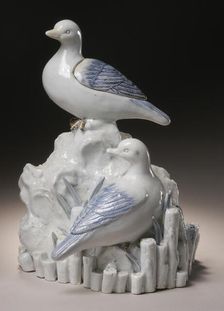 Okimono or Kogo with Pair of Ducks on a Rookery Encircled by Pilings, 19th century. Creator: Unknown