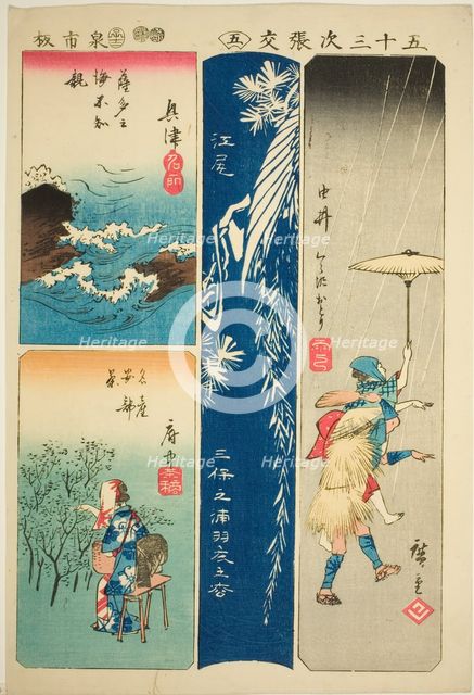 Okitsu, Ejiri, Yui, and Fuchu, no. 5 from the series "Cutouts of the Fifty-three Stations..., 1852. Creator: Ando Hiroshige.