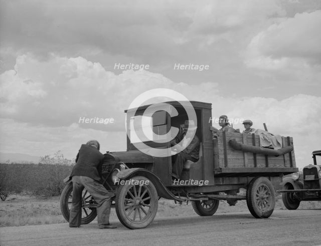 Oklahoma drought refugees stalled on highway near Lordsburg, New Mexico, 1937. Creator: Dorothea Lange.