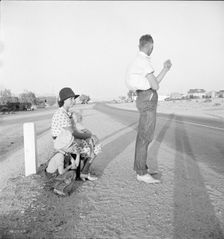 Oklahoma farm family on highway between Blythe and Indio - self-resettlement in California., 1936. Creator: Dorothea Lange