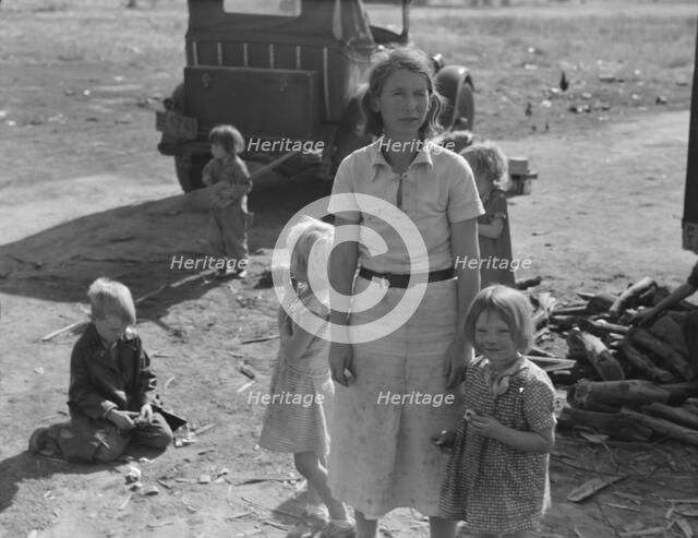 Oklahoma mother of five children, now picking cotton in California, near Fresno, 1936. Creator: Dorothea Lange.