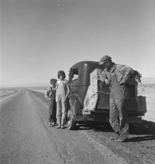 Oklahoma sharecropper and family entering California, 1937. Creator: Dorothea Lange