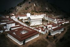 Olympia. Model of the Sacred Site in Greece with Temples and stadium beyond, c20th century.