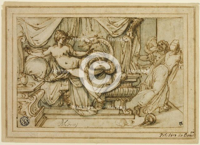 Olympias, Mother of Alexander, Visited by Zeus in the Guise of a Serpent, 1595/99. Creator: Andrea Boscoli.
