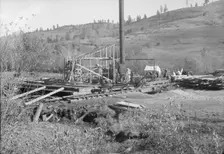 Ola self-help sawmill under construction, Idaho, 1939. Creator: Dorothea Lange
