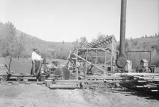 Ola self-help sawmill under construction, Idaho, 1939. Creator: Dorothea Lange