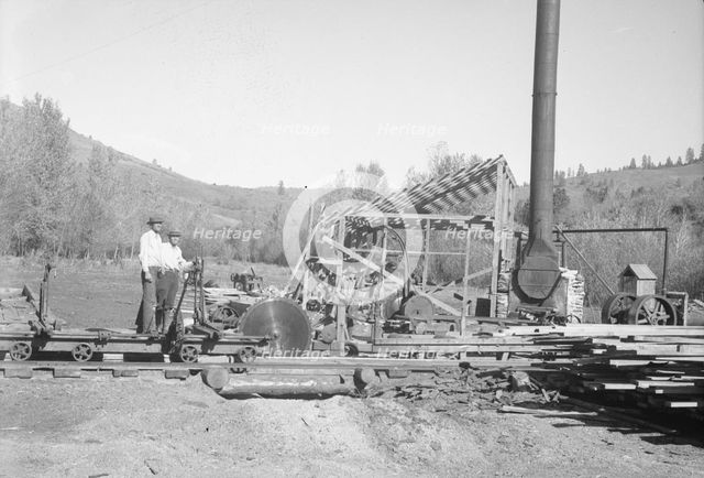 Ola self-help sawmill under construction, Idaho, 1939. Creator: Dorothea Lange.