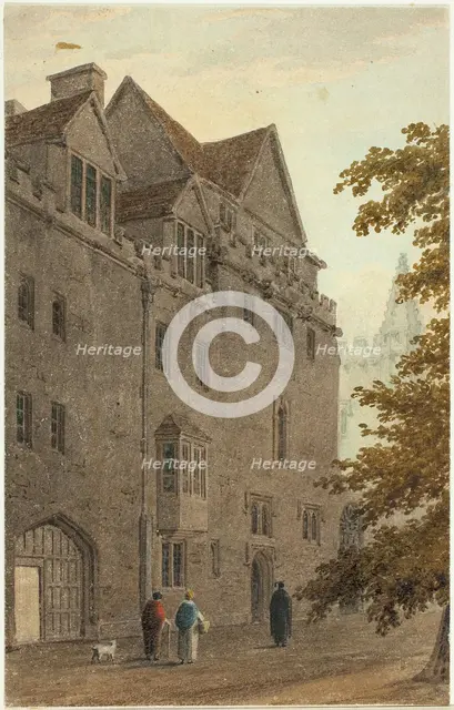 Old Magdalen Hall from the Gravel Walk Burnt Down A.D., 1815/16. Creator: Frederick Mackenzie.