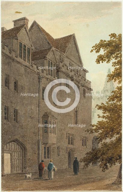 Old Magdalen Hall from the Gravel Walk Burnt Down A.D., 1815/16. Creator: Frederick Mackenzie.