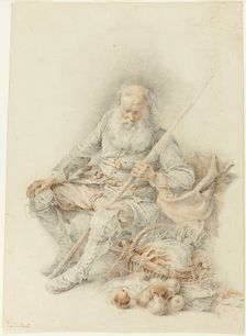 Old Man with a Basket of Fruit and Vegetables, 18th century. Creator: Jacques Andre Portail