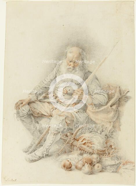 Old Man with a Basket of Fruit and Vegetables, 18th century. Creator: Jacques Andre Portail.