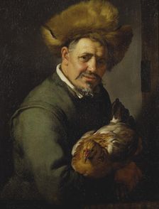 Old Man with a Hen, 1630. Creator: Hendrick Bloemaert