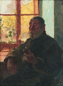 Old man with a pipe by window, 1914. Creator: Jozsef Rippl-Ronai