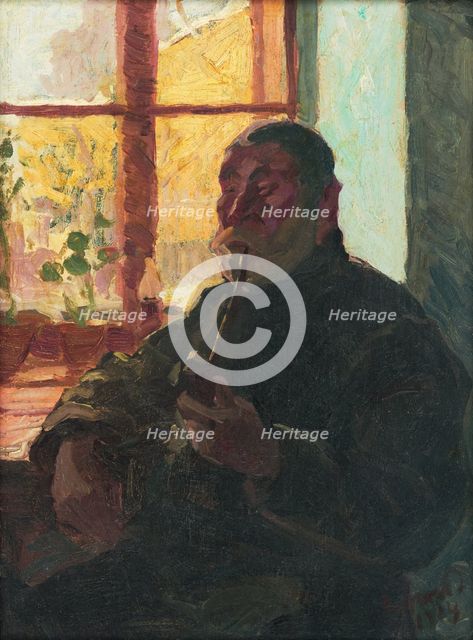 Old man with a pipe by window, 1914. Creator: Jozsef Rippl-Ronai.