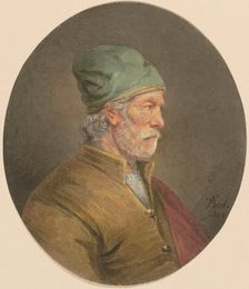 Old man with a white mustache, green cap, and yellow doublet, in profile, c17th century. Creator: Unknown