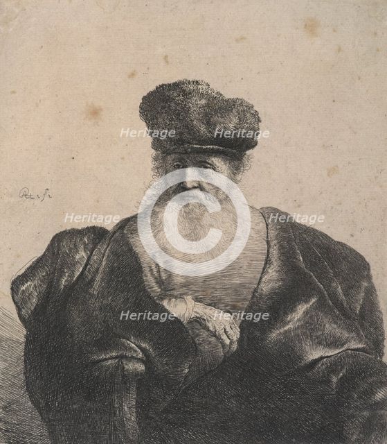 Old man with beard, fur cap, and velvet cloak, c.1631. Creator: Rembrandt Harmensz van Rijn.