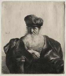 Old Man with Beard, Fur Cap, and Velvet Cloak, c. 1632. Creator: Rembrandt van Rijn (Dutch, 1606-1669)