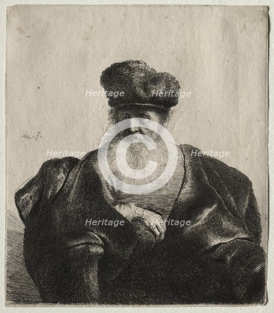 Old Man with Beard, Fur Cap, and Velvet Cloak, c. 1632. Creator: Rembrandt van Rijn (Dutch, 1606-1669).