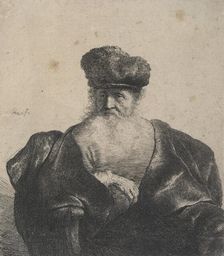 Old man with beard, fur cap, and velvet cloak, c.1631. Creator: Rembrandt Harmensz van Rijn