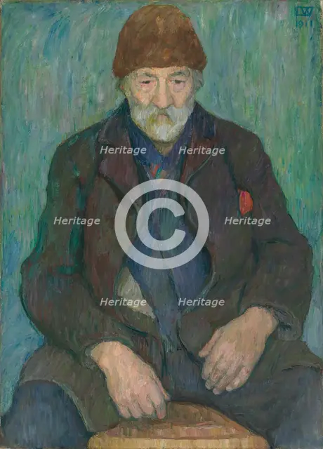 Old Man with Fur Hat, 1911. Creator: Erik Werenskiold.