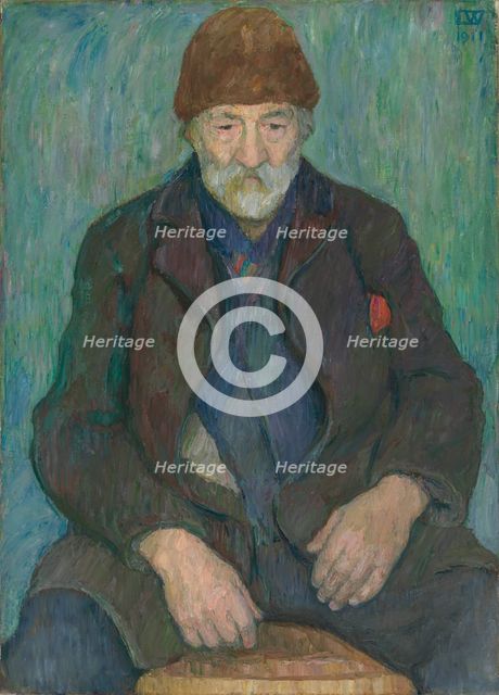 Old Man with Fur Hat, 1911. Creator: Erik Werenskiold.