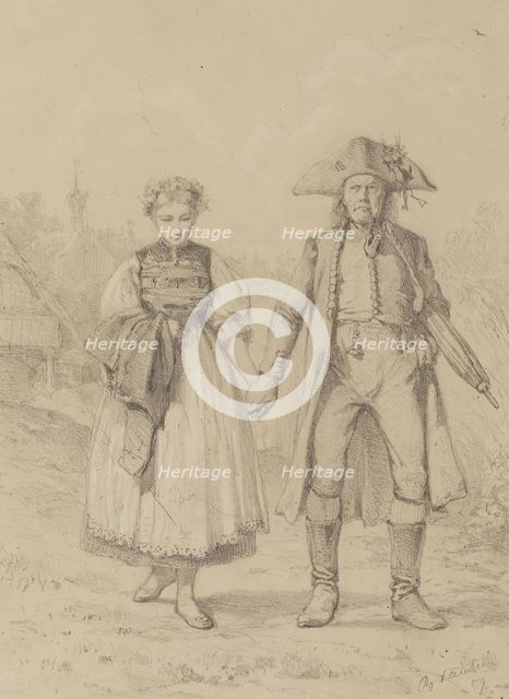 Old Man and Girl in Peasant Costume, 1857. Creator: Benjamin Vautier.