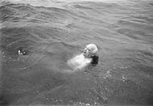 Old man bathing in Öresund, Landskrona, Sweden 1966