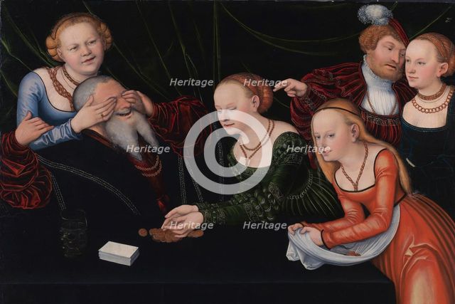 Old man beguiled by courtesans, ca 1537. Artist: Cranach, Lucas, the Elder (1472-1553)