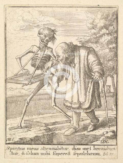 Old man, from the Dance of Death, 1651. Creator: Wenceslaus Hollar.