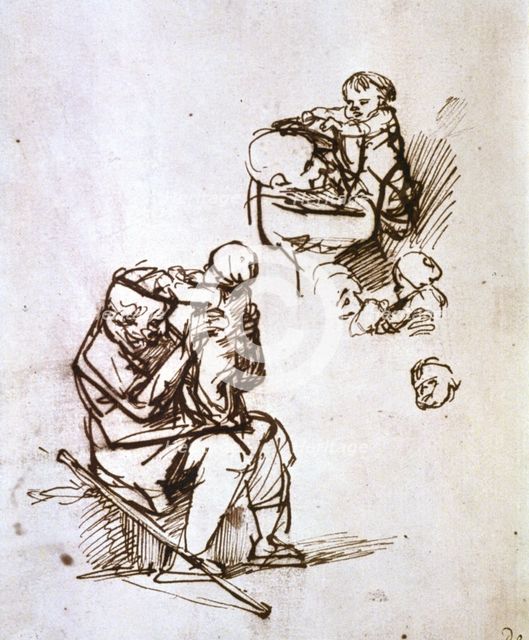 'Old Man Playing with Child', 1635-1640. Artist: Rembrandt Harmensz van Rijn    