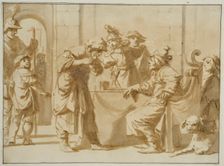 Old man receiving a helper (scene from the old testament?). Creator: Unknown