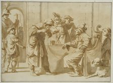 Old man receiving a helper (scene from the old testament?). Creator: Unknown