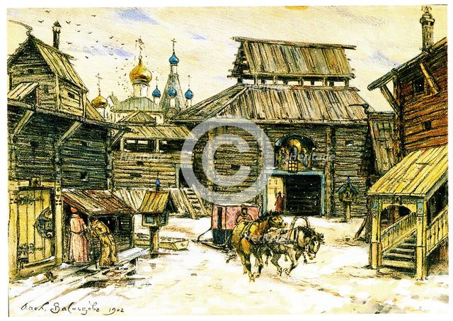 Old Moscow. The Wooden City, 1902. Artist: Vasnetsov, Appolinari Mikhaylovich (1856-1933)