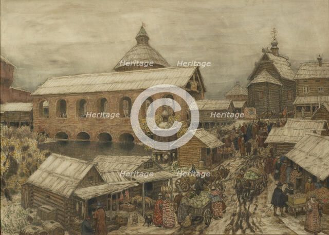 Old Moscow. Okhotny Ryad (Hunting Row), 1900s-1910s. Artist: Vasnetsov, Appolinari Mikhaylovich (1856-1933)