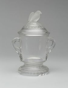 Old Abe/Frosted Eagle pattern covered sugar bowl, 1880/90. Creator: Crystal Glass Company