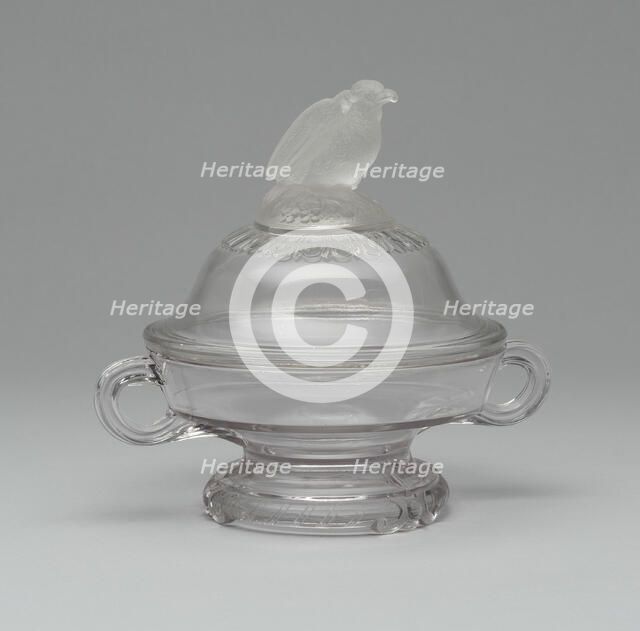 Old Abe/Frosted Eagle covered footed dish, 1880/90. Creator: Crystal Glass Company.