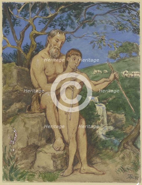 Old and young faun, 1887. Creator: Hans Thoma.