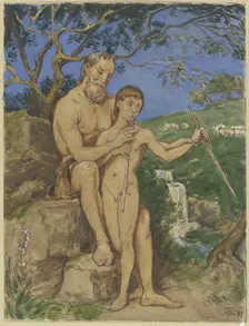 Old and young faun, 1887. Creator: Hans Thoma