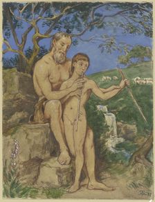 Old and young faun, 1887. Creator: Hans Thoma