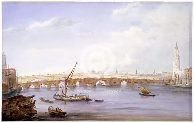 Old and new London Bridges, London, 1831.                                   Artist: George Scharf