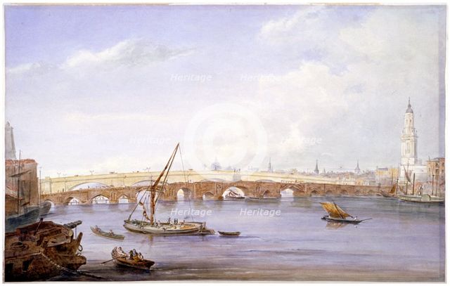 Old and new London Bridges, London, 1831.                                   Artist: George Scharf