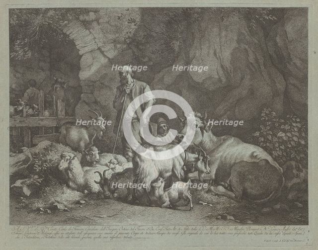 Old, Bald-headed Shepherd, Seated Shepherd Boy and Flock, after 1766. Creator: Francesco Londonio.