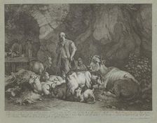 Old, Bald-headed Shepherd, Seated Shepherd Boy and Flock, after 1766. Creator: Francesco Londonio