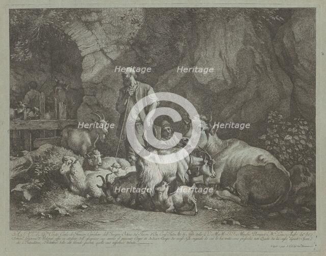 Old, Bald-headed Shepherd, Seated Shepherd Boy and Flock, after 1766. Creator: Francesco Londonio.