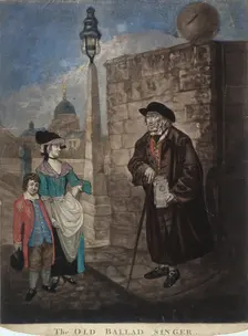 Old ballad singer standing on a street corner, c1780. Artist: JR Smith