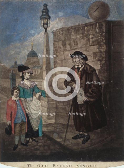 Old ballad singer standing on a street corner, c1780. Artist: JR Smith